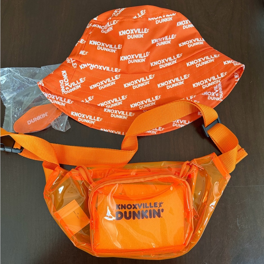 Knoxville Dunkin' Orange Bucket Hat, Fanny Pack and Key Ring.  Dunkin Donuts